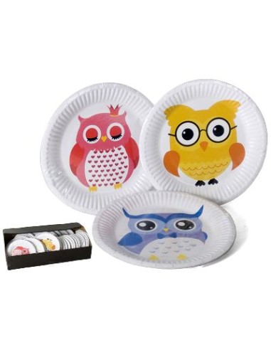 PLATOS PAPEL 22CM BUHOS SET X5