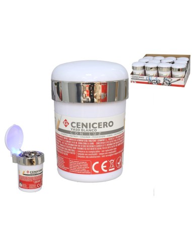 CENICERO VASO BLANCO  CON LUZ 10 CM