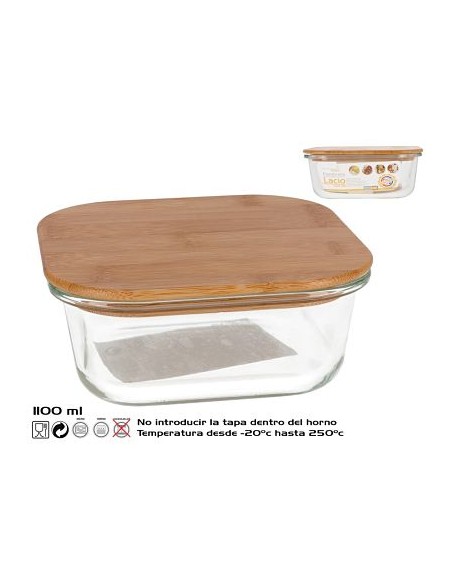 FIAMBRERA 1.1L BOROSIL/BAMBU LACIO RECT