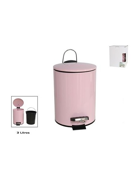 PAPELERA BAÑO 3L METAL C/ PEDAL -ROSA