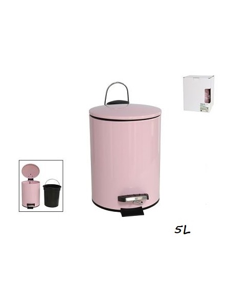 PAPELERA BAÑO 5L METAL C/ PEDAL -ROSA