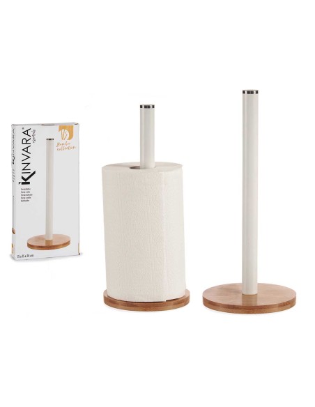 PORTARROLLOS BAMBU METAL BLANCO MATE