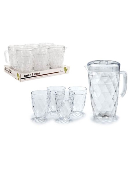JARRA 1,5L + 4 VASOS PLASTICO TRANSPAR