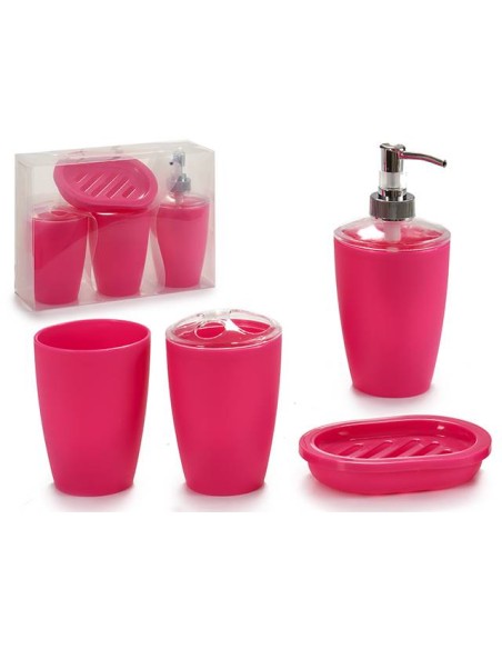 JUEGO BAÑO 4 PIEZAS PLASTICO ROSA