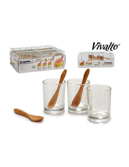 VASO CRISTAL 3UND CON CUCHARAS BAMBU