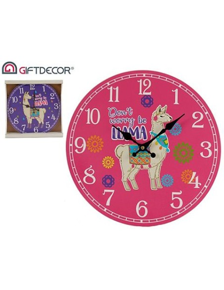 RELOJ 33CM LLAMA MADERA 2 MODELOS