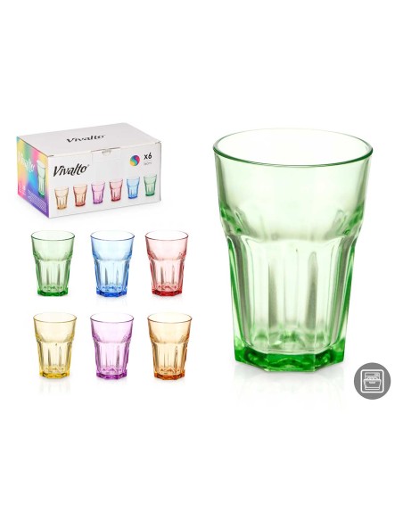 VASO VIDRIO 360 ML SURT 6 COLORES