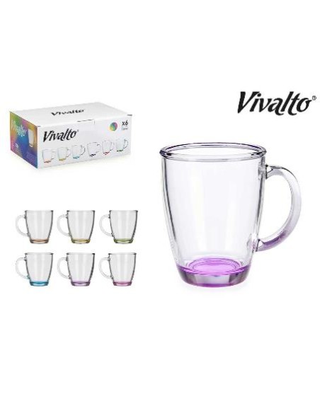 VASO 310ML VIDRIO DESAYUNO COLOR  CON ASA
