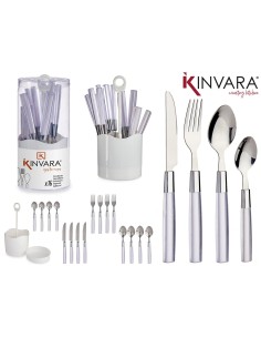 SET 16 CUBIERTOS ACERO INOXIDABLE MANGO PS BLANCO