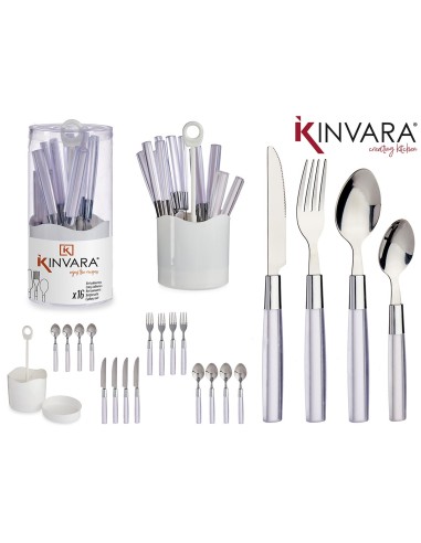 SET 16 CUBIERTOS ACERO INOXIDABLE MANGO PS BLANCO