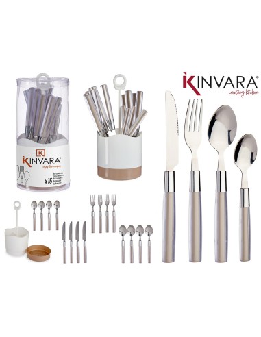 CUBIERTOS 16 UND MARRON ACERO INOXIDABLE MANGO