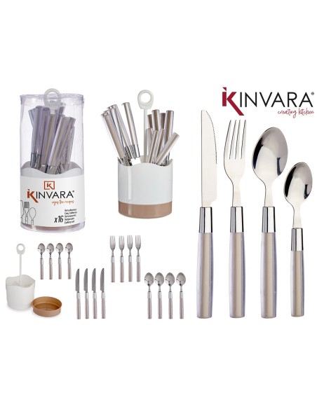 CUBIERTOS 16 UND MARRON ACERO INOXIDABLE MANGO