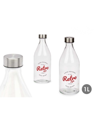 BOTELLA 1L TAPON ACERO RETRO