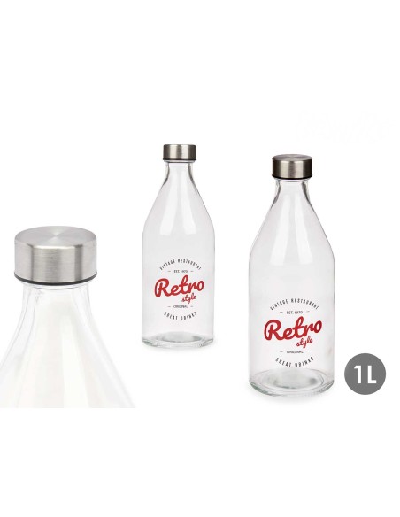 BOTELLA 1L TAPON ACERO RETRO