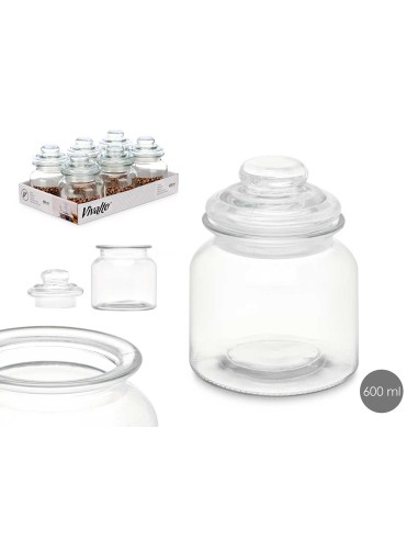 TARRO 600ML REDONDO LISO TAPA CRISTAL