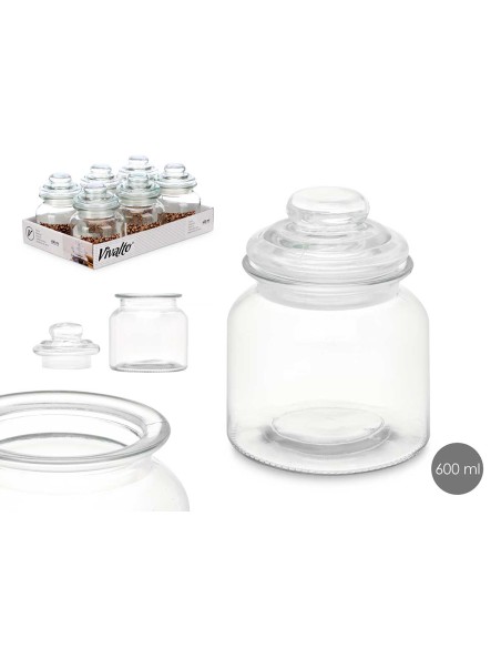 TARRO 600ML REDONDO LISO TAPA CRISTAL
