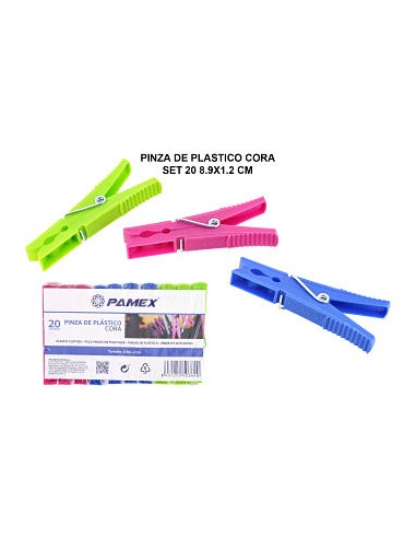 PINZA DE PLASTICO CORA SET 20 8.9X1.2 CM
