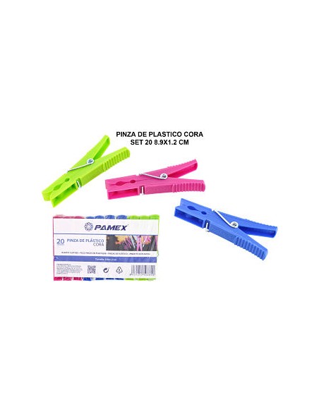 PINZA DE PLASTICO CORA SET 20 8.9X1.2 CM