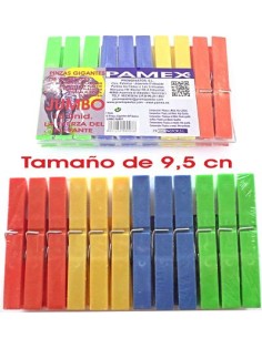 PINZA PLASTICO GIGANTE JUMBO COLOR 10 UNID. PAMEX