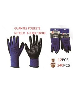 GUANTE T9 AZUL POLIESTE NITRILO