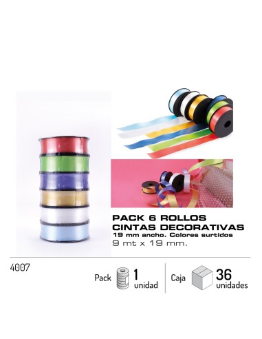 6 ROLLOS CINTA DECORATIVA 19MM X9M