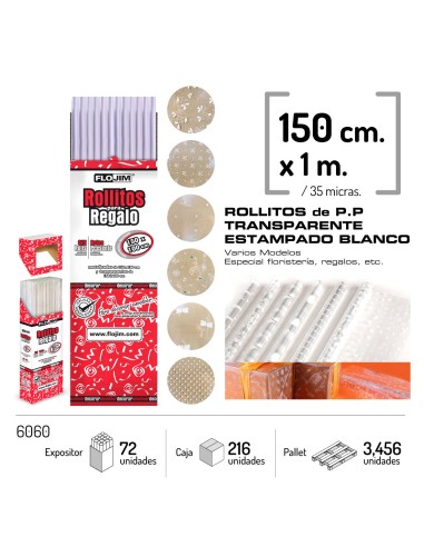 ROLLO P.P. TRANSPARENTE ESTAMPADO BLANCO 150X100CM