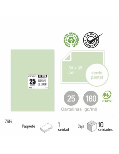CARTULINA VERDE PASTEL 25UND 50X65CM