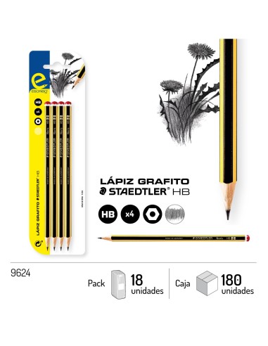 Blister 4 Lapices STAEDTLER Noris HB hexagonal