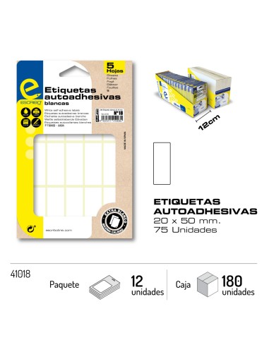 75 ETIQUETAS ADHESIVAS - BLANCO 20 X 50 MM (Nº18).