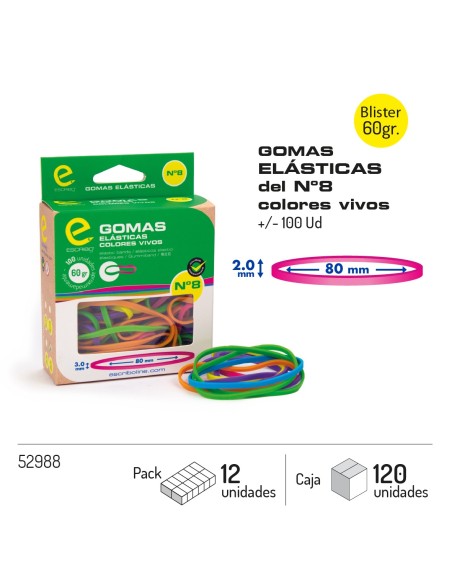 GOMAS ELASTICA COLORES Nº8 (60GR,+/-100 UDS)