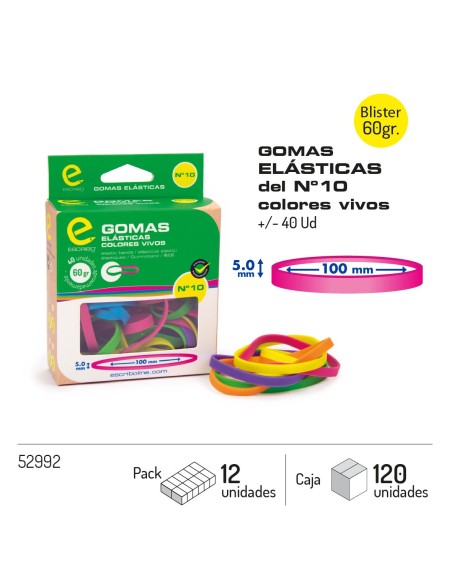GOMAS ELASTICA COLORES Nº10 (60GR,+/-40 UDS)