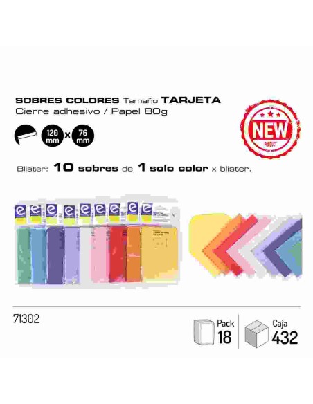 SOBRES COLORES 10 UND 76X120MM