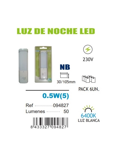 LUZ NOCHE LED 0.5 RECTANGULAR