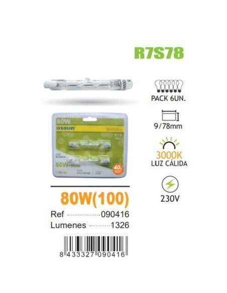 BOMBILLA 80W R7S 78MM ECOHALOGENO