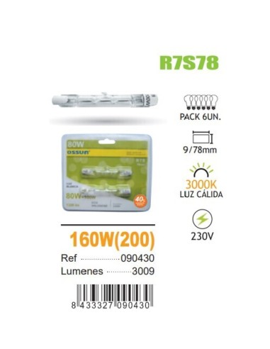 BOMBILLA 2UND 160W R7S 78MM ECOHALOGENO