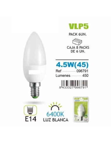 BOMBILLA 4.5W E14 6400K LED VELA