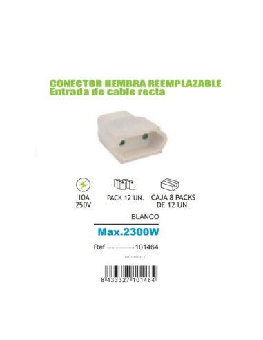 ENCHUFE 10A 250V REEMPLAZABLE HEMBRA BLANCO