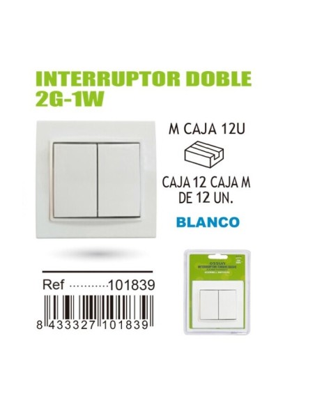 INTERRUPTOR  2G-1W 250V.- 10A DOBLE BASIC BLANCO