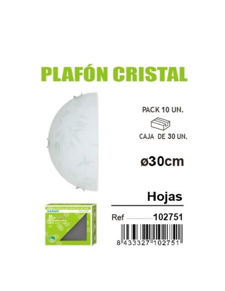 PLAFON 30CM CRISTAL+BASE LED Hojas SEMILUNA
