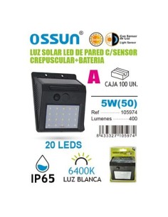 LAMPARA 5W 6400K SOLAR CON SENSOR C/BATERIA