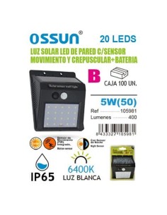 LAMPARA 5W 6400K SOLAR CON SENSOR C/BATERIA
