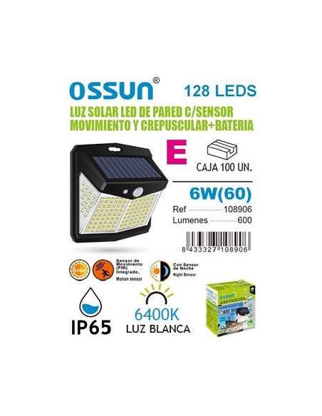 LAMPARA 6W 6400K SOLAR CON SENSOR C/BATERIA