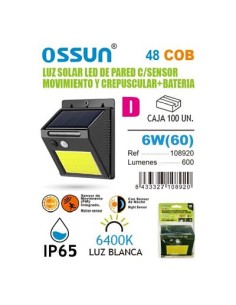 LAMPARA 6W 6400K SOLAR CON SENSOR C/BATERIA