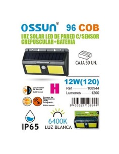 LAMPARA 12W 6400K SOLAR CON SENSOR C/BATERIA