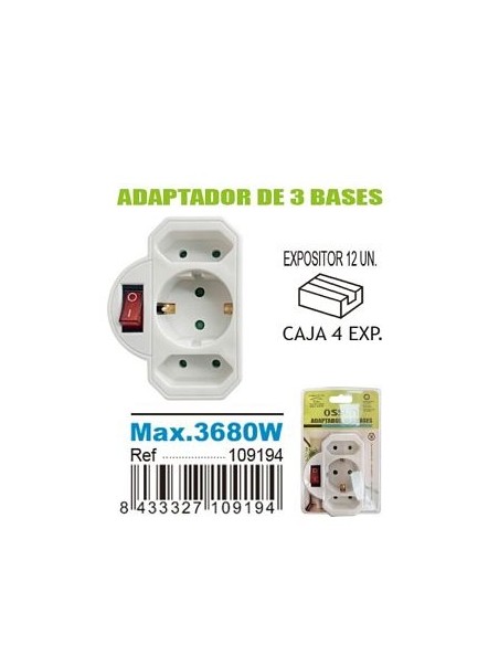 ADAPTADOR PLANO SCHUKO 2 ENCUFES 10A+1ENCHUFE 16A250V