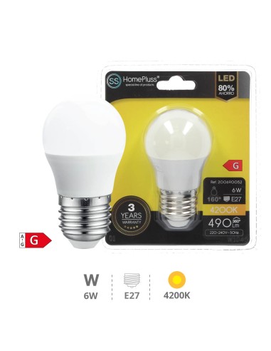 BOMBILLA 6W E27 4200K LED ESPERICA
