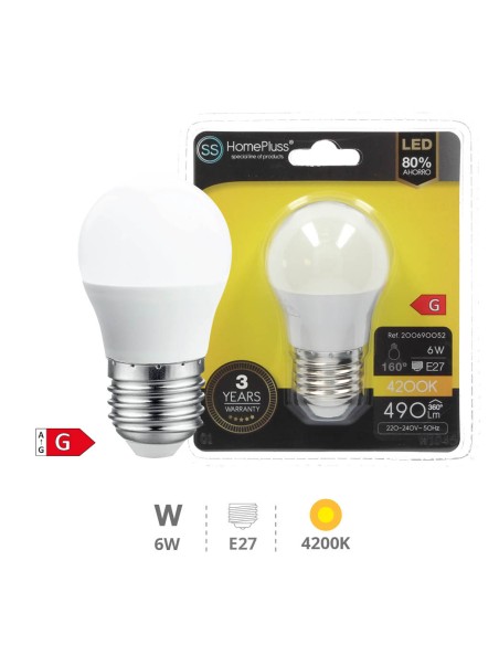 BOMBILLA 6W E27 4200K LED ESPERICA
