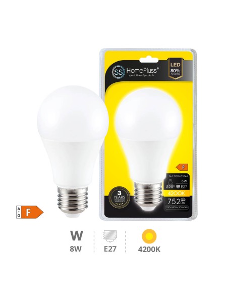 BOMBILLA 8W E27 4200K LED ESFERICA