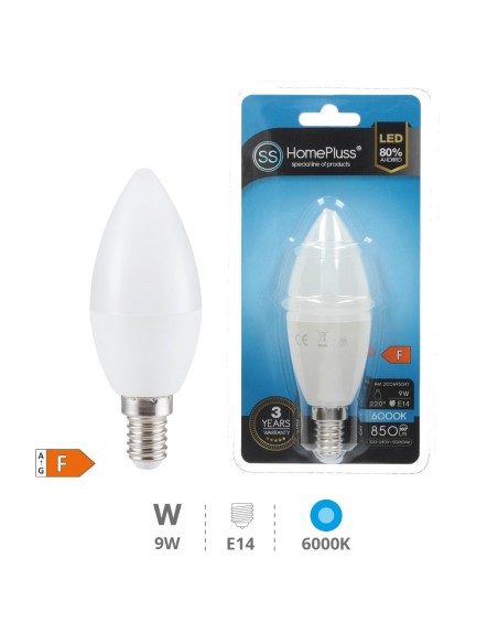 BOMBILLA 9W E14 6000K LED VELA