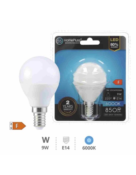 BOMBILLA 9W E14 6000K LED ESFERICA